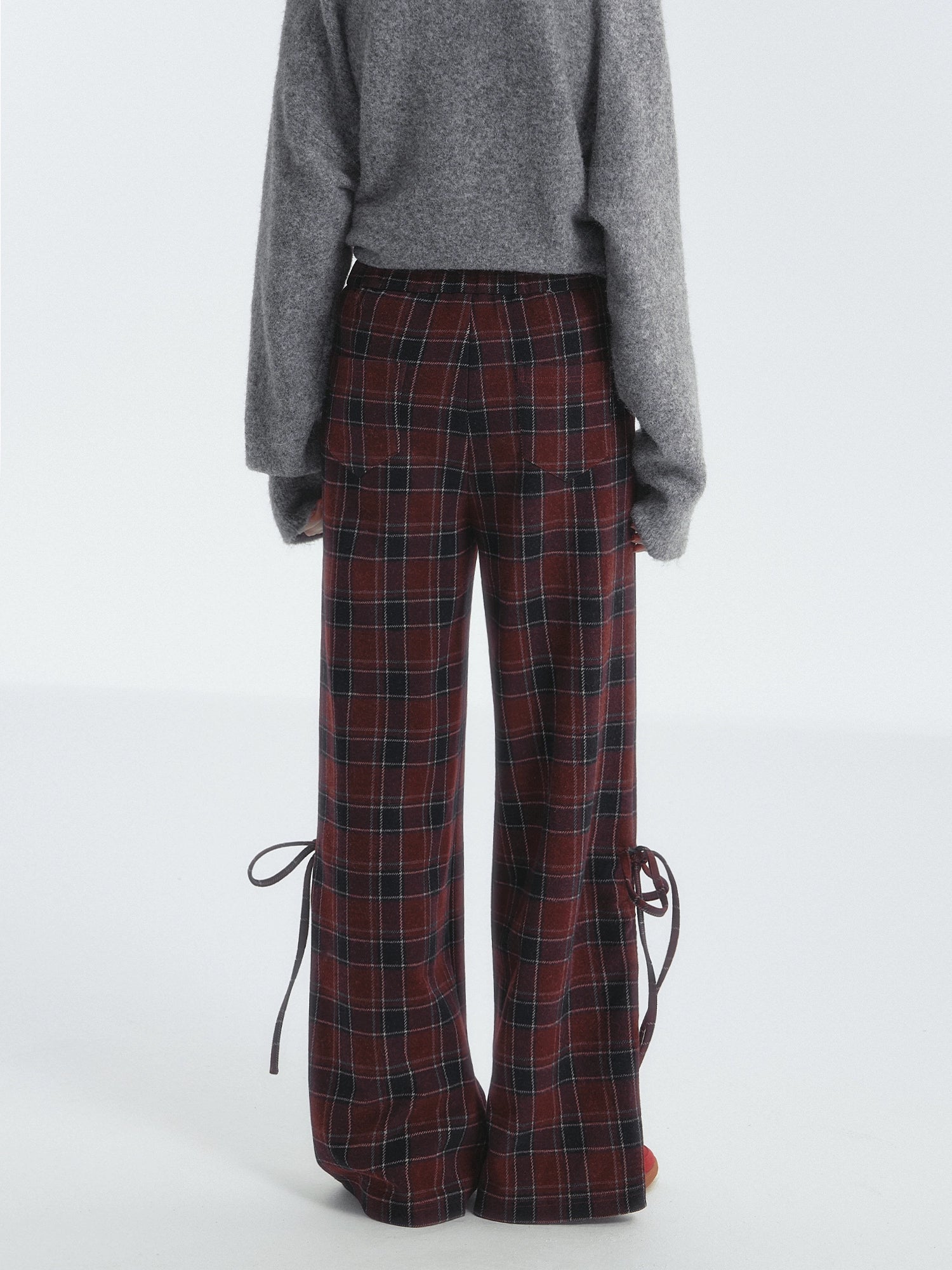 Plaid Drawstring Bowknot Pants