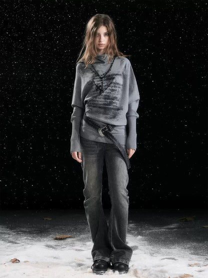 Asymmetric Graffiti Knit Sweater