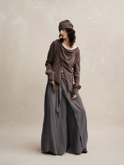 Grey Layered Wide-leg Flared Pants