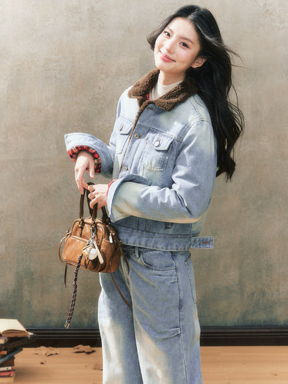 Fleece-Lined Denim Jacket Set