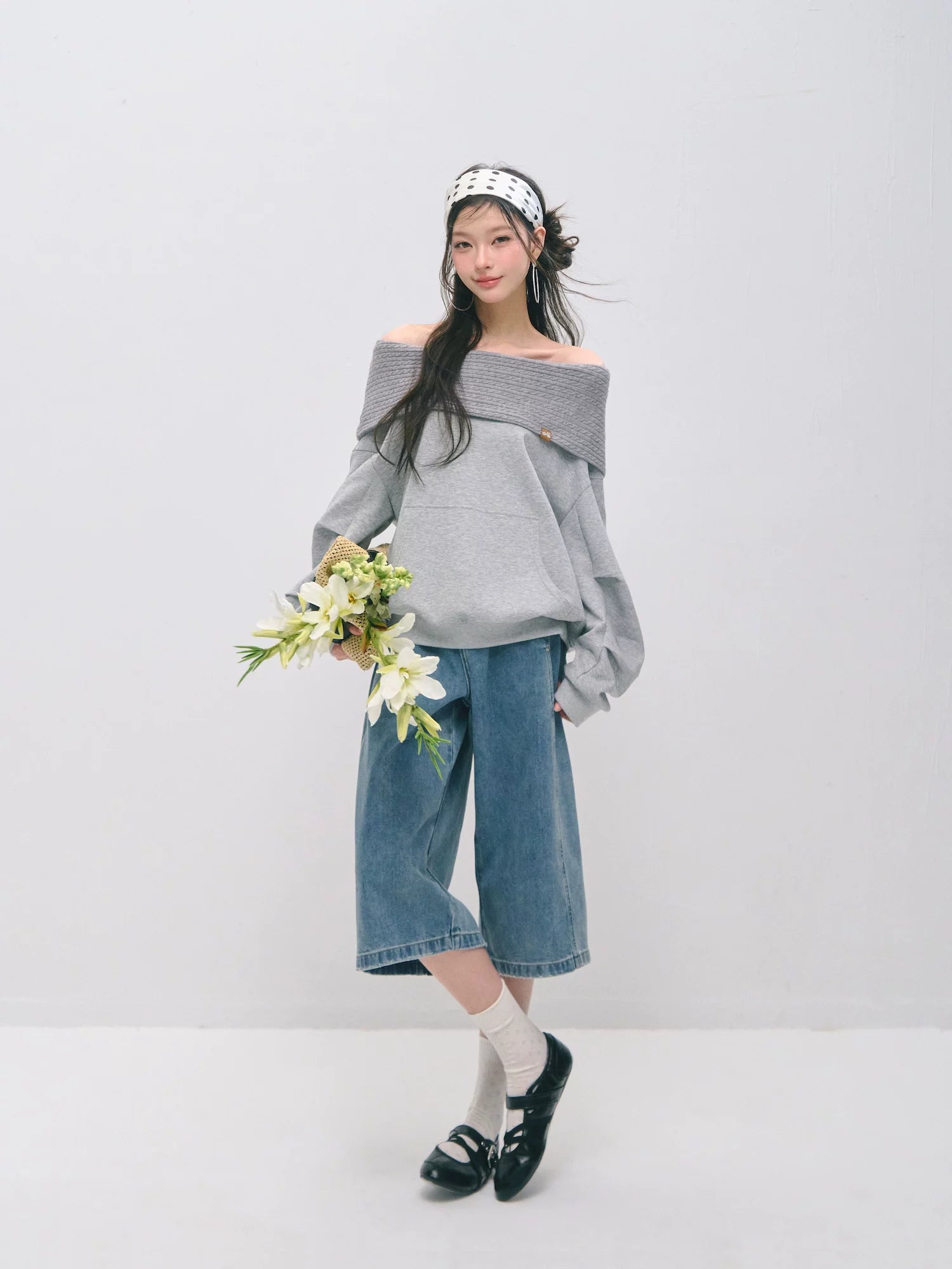 Deconstructed Panel Wide-Leg Bermuda Denim Shorts