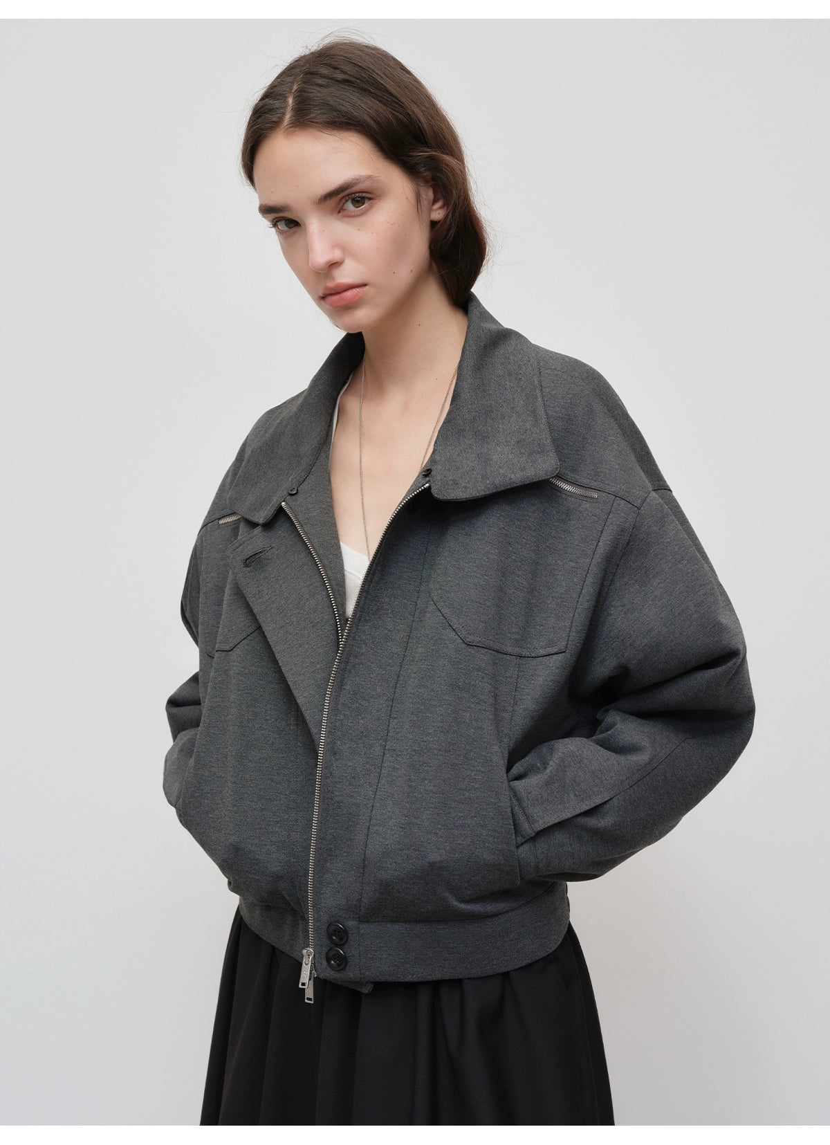 Detachable Fur Collar Knit Zip-Up Jacket