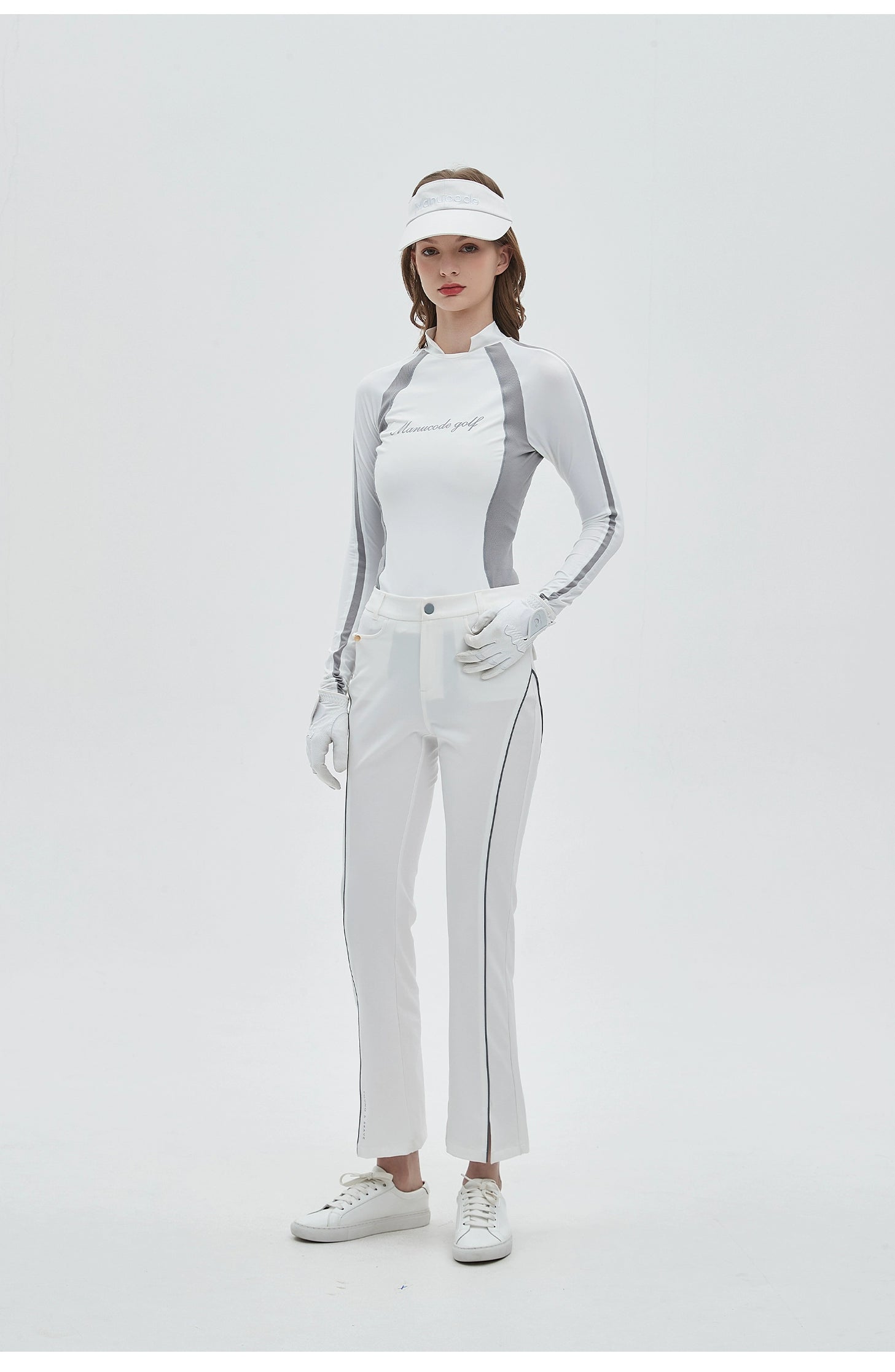 White Quick-dry Golf Turtleneck Top &amp; Trousers Set