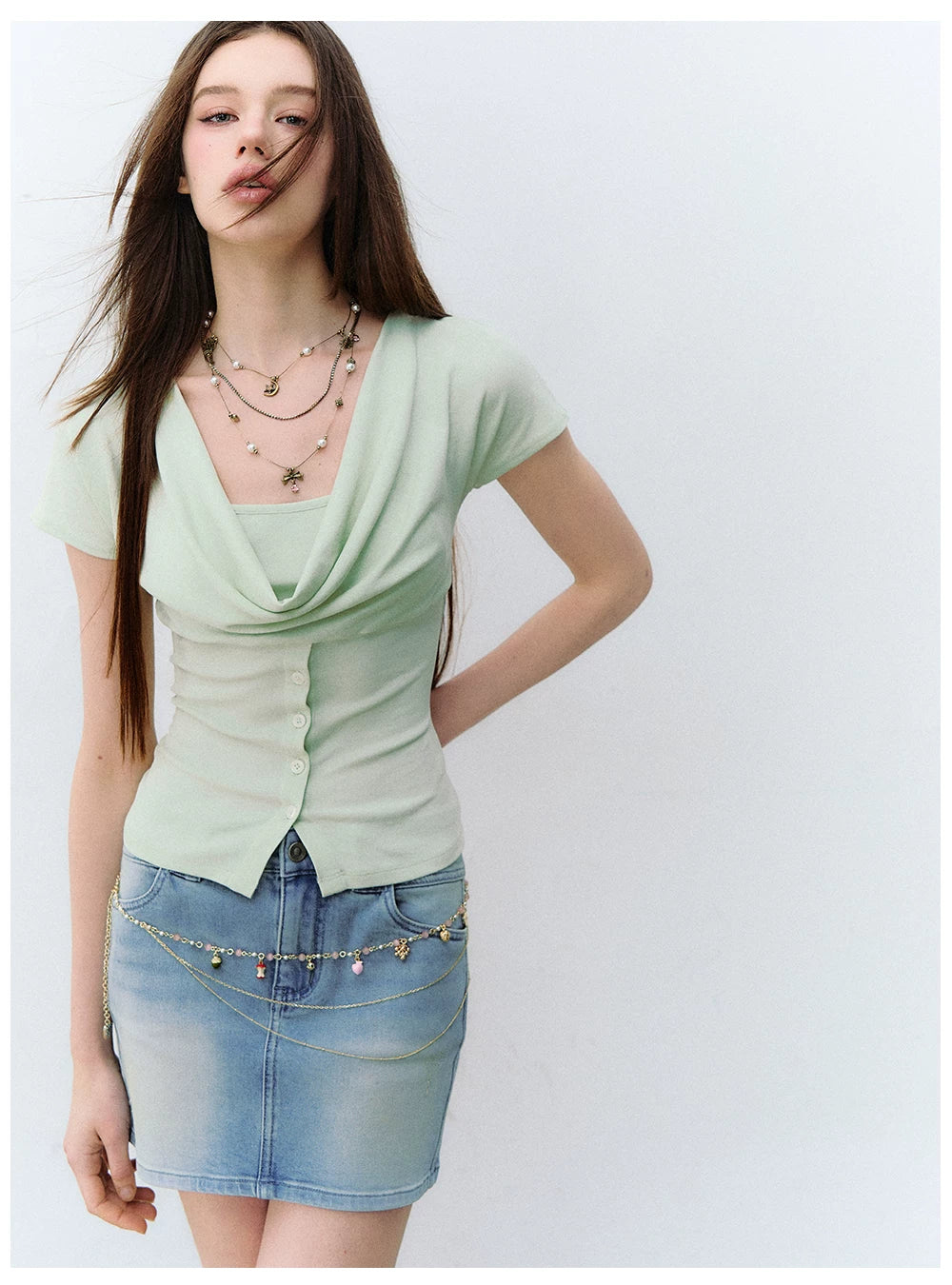 Layered Deconstructed Two-in-One Buttoned T-shirt
