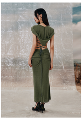 Khaki & Green Tight-fitting Hooded Long Dress - CHINASQUAD