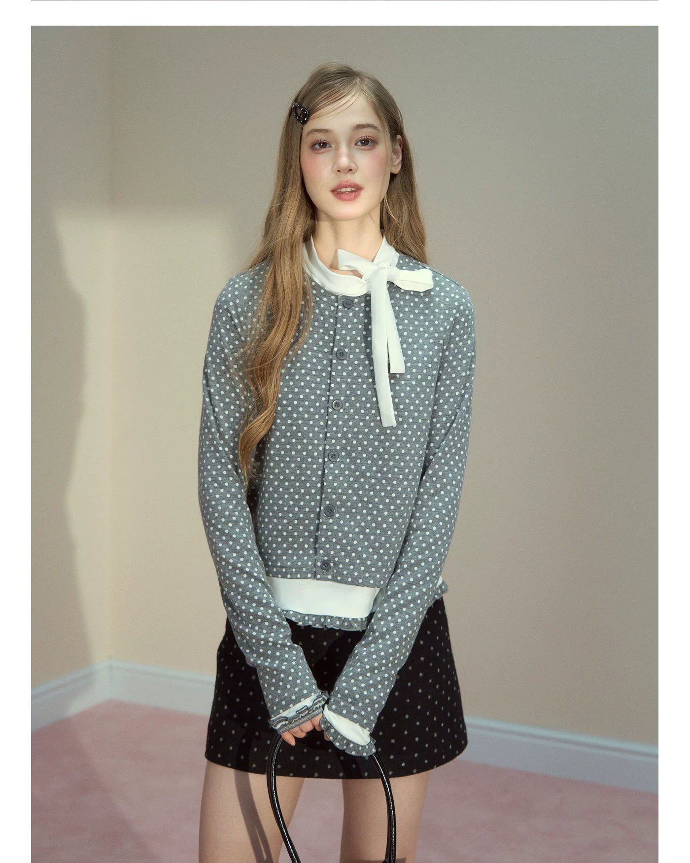 Polka Dot Layered Knit Blouse