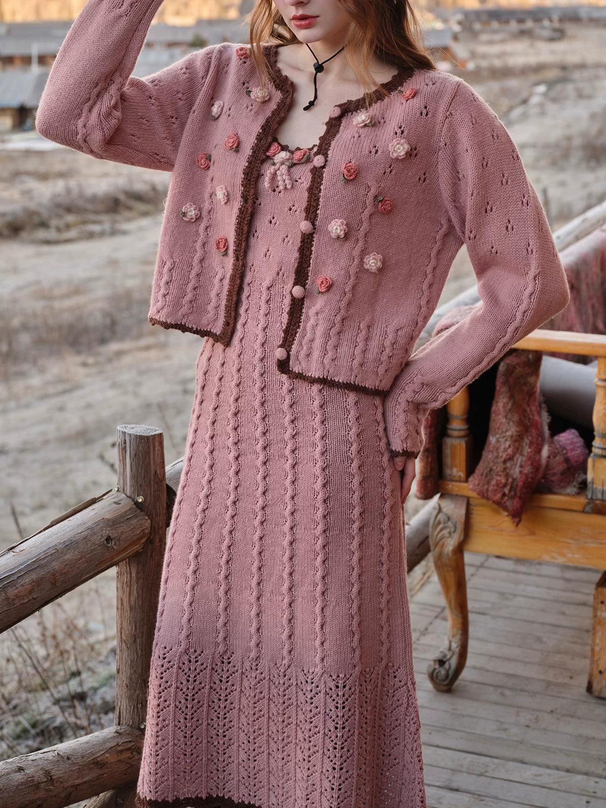 Floral Juliet Vintage Knit Dress &amp; Cardigan Set