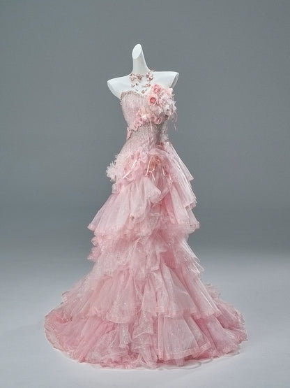 Blush Pink Haute Couture Tiered Tulle Gown