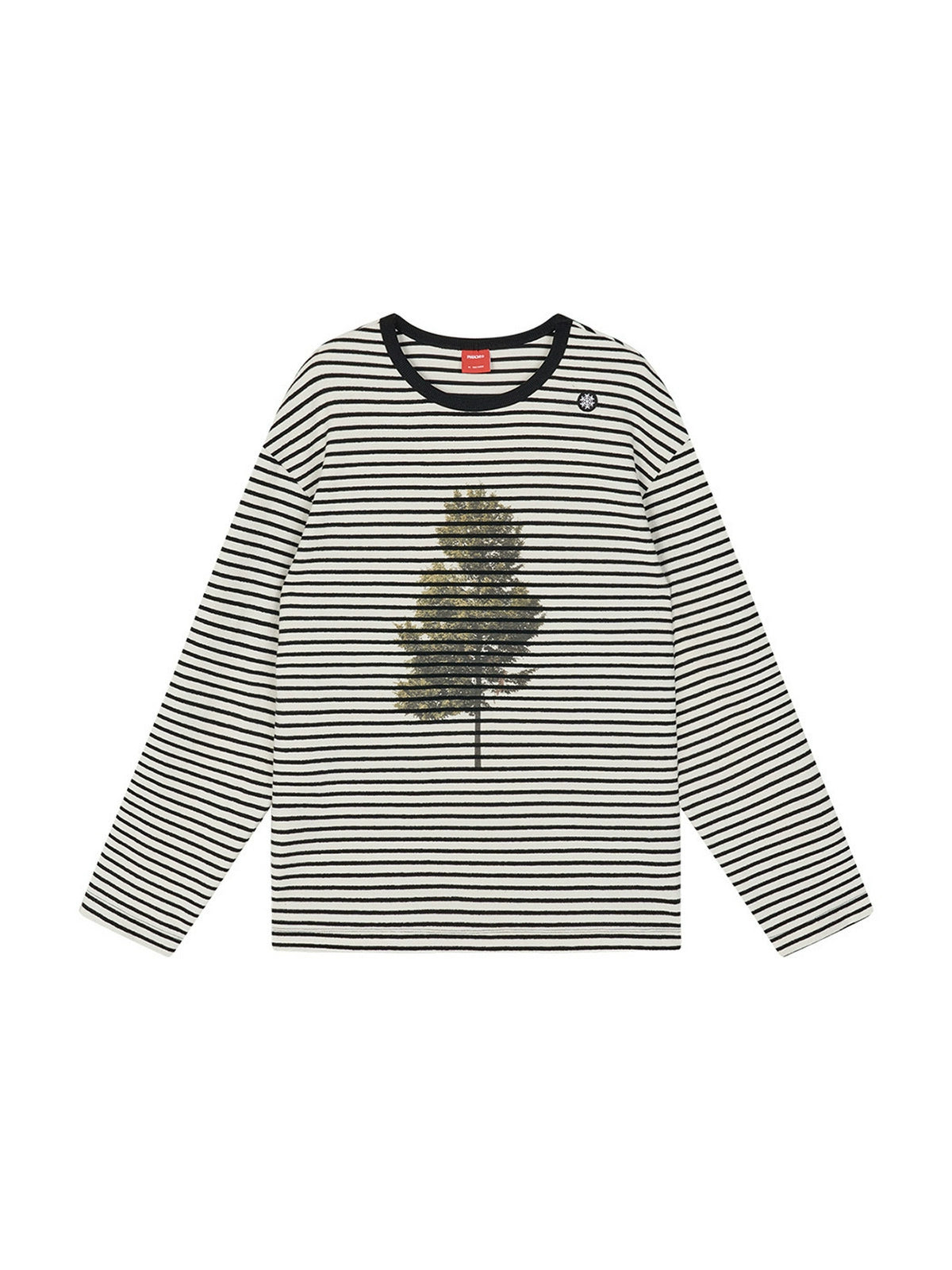 Printed Loose Striped Terry Long-Sleeve T-Shirt