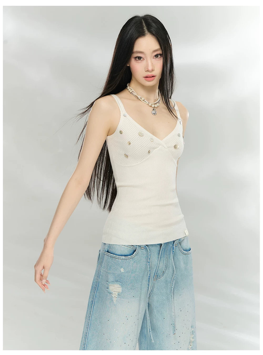 Cross-Front V-Neck Knit Camisole