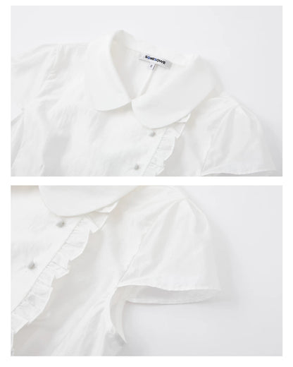 Peter Pan Collar Asymmetric Waist-Tailored Blouse