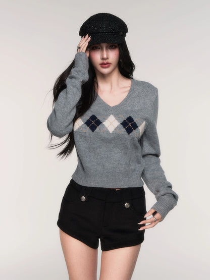 V-Neck Wool-Blend Knit Pullover