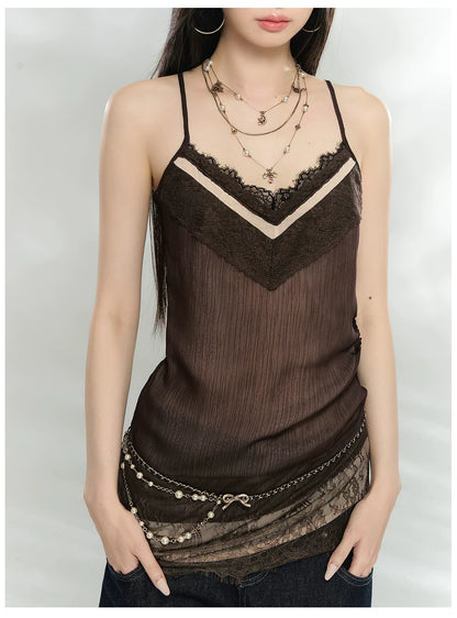 Lace-Trim V-Neck Chiffon Camisole