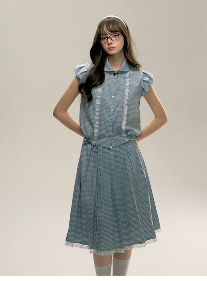 Flutter Sleeve Drawstring Shirt &amp; Skirt