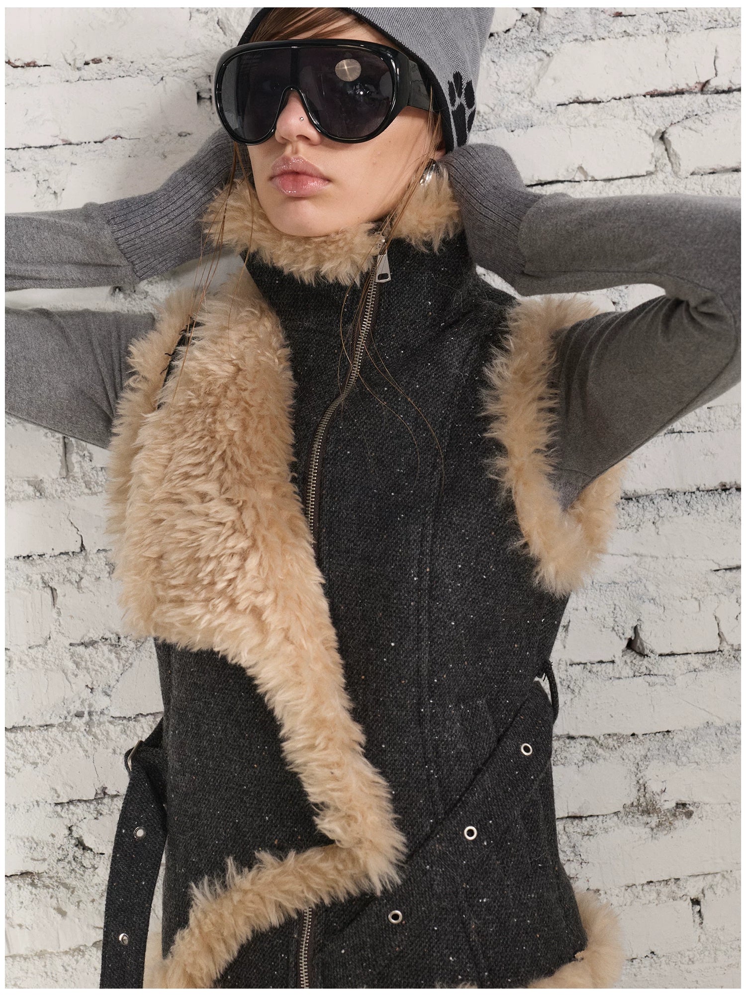 Vintage Shearling Wool-Blend Collared Vest