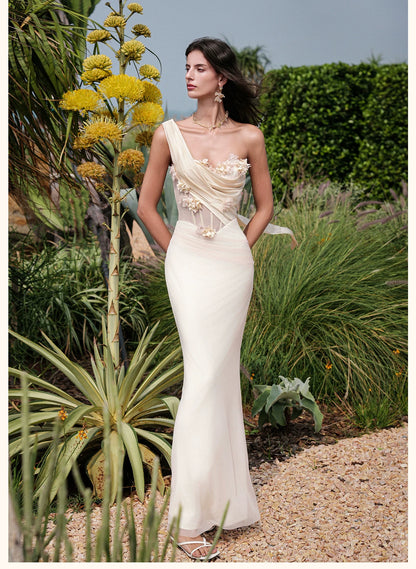 Sculpted Mesh Strapless Mermaid Dress