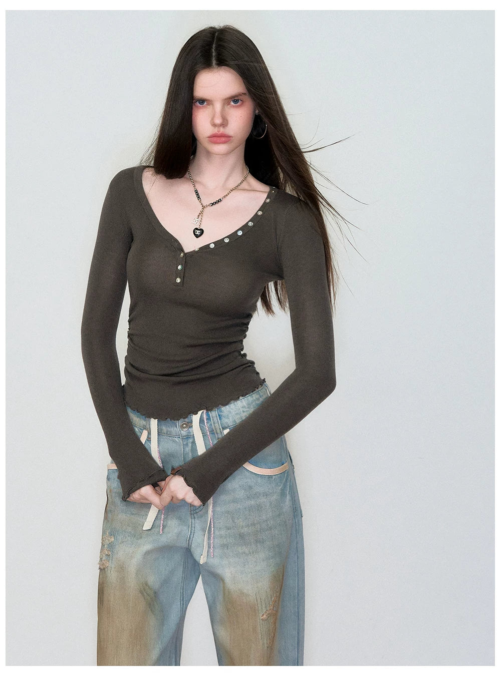 Waist-Cinched Slim-Fit Wool Knit T-Shirt