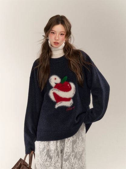 Apple Jacquard Pullover Sweater