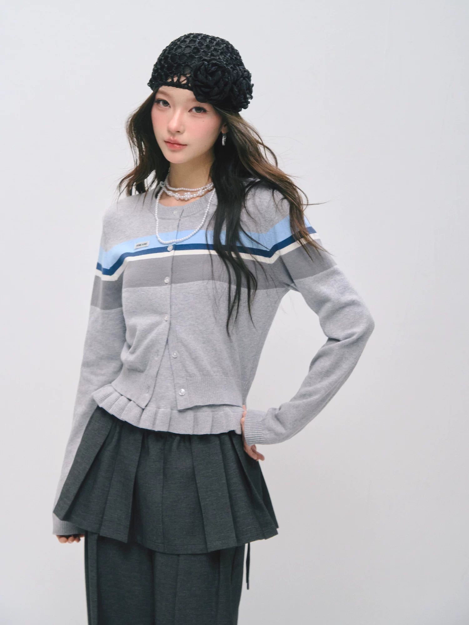 Ruffle Trim Bandeau &amp; Cardigan Knit Set