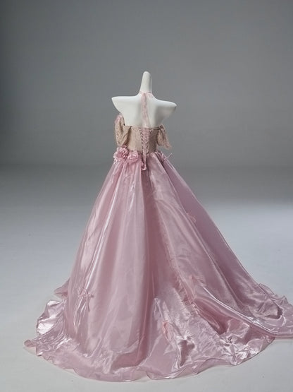 Elegant Lotus Pink Couture Gown