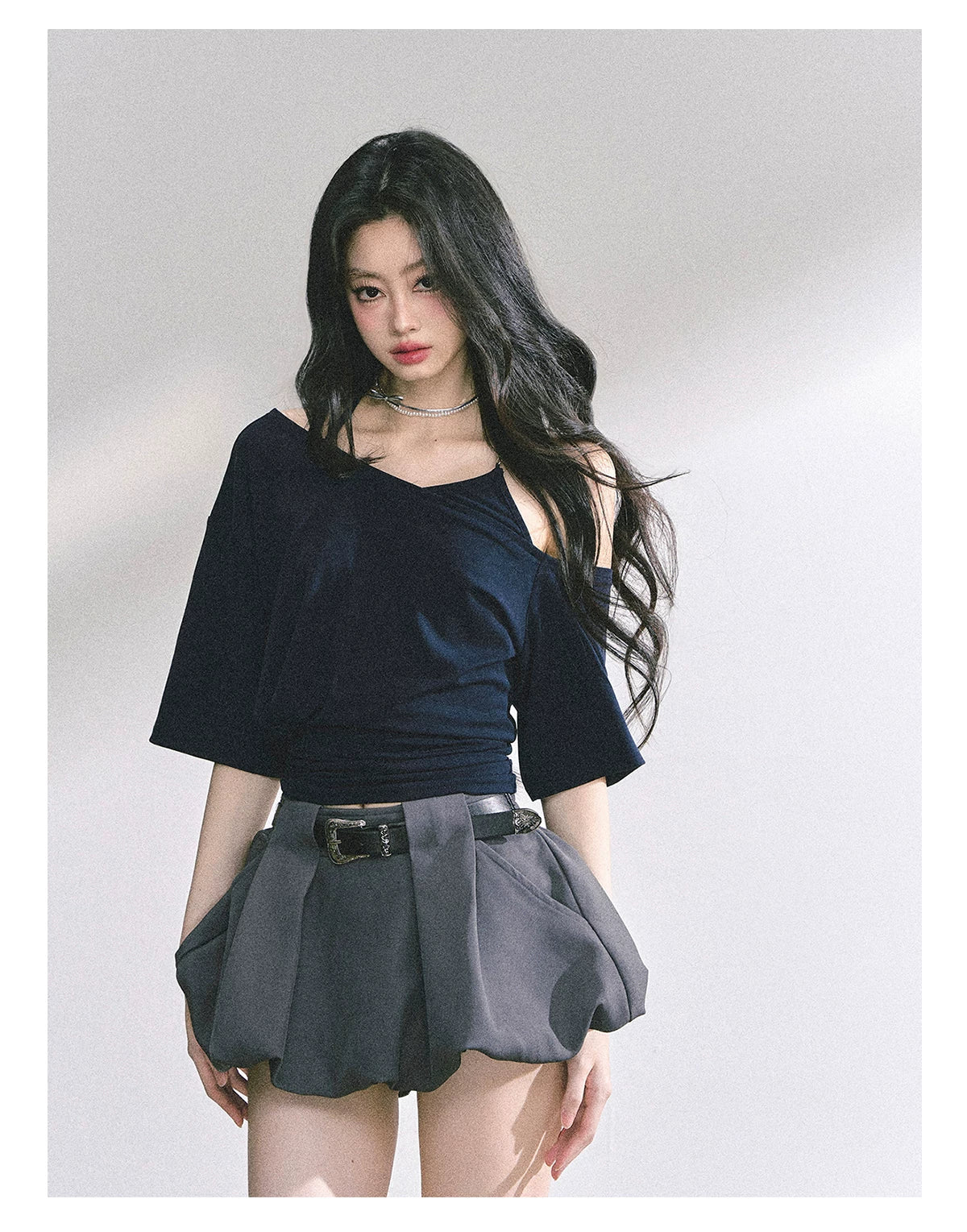 Asymmetric Short-Sleeve Halter Crop T-Shirt