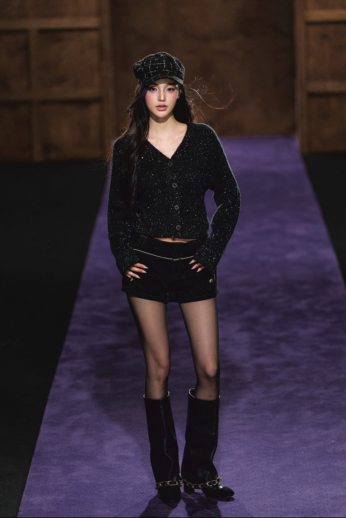 Shimmer V-Neck Sequin Detail Knit Cardigan