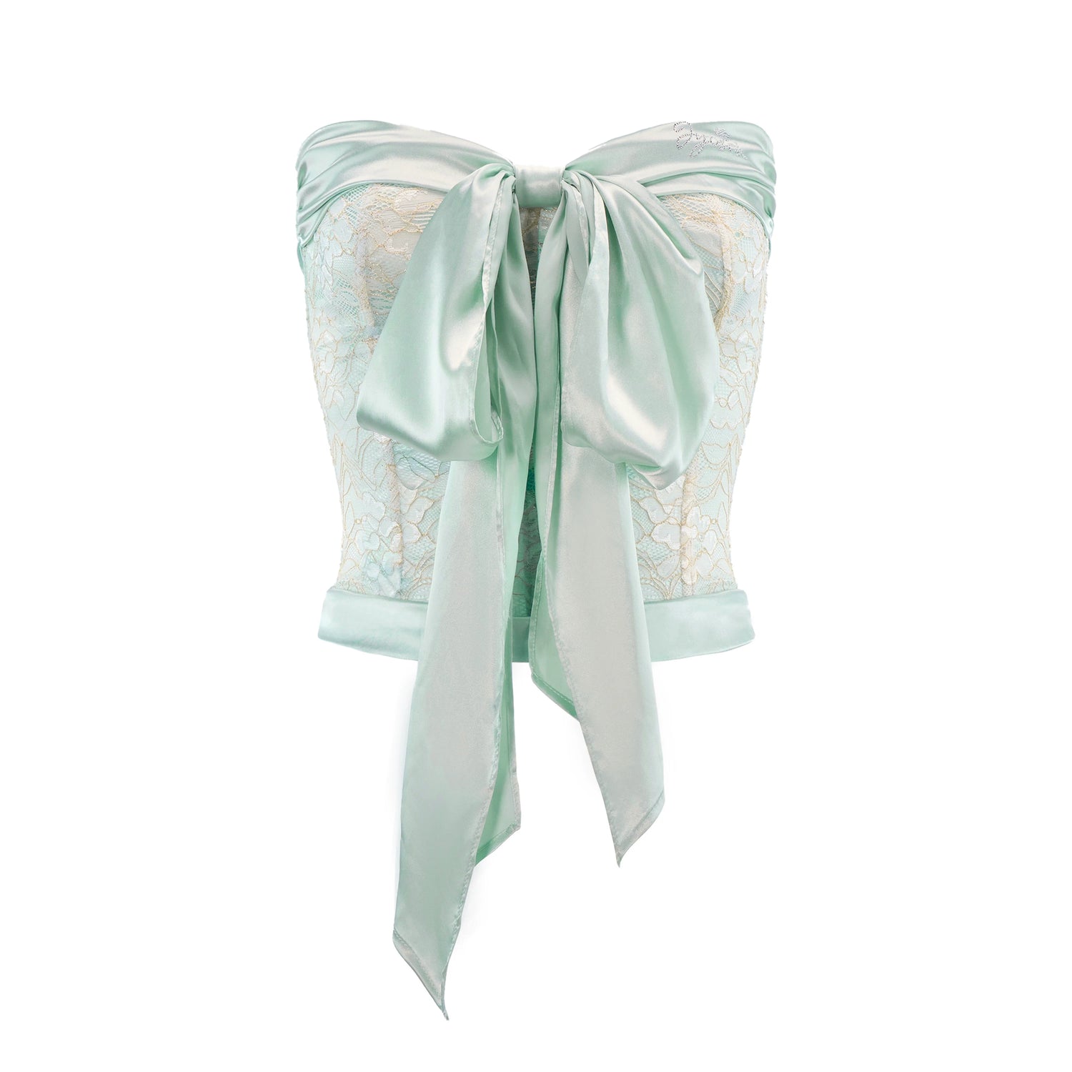 Lace Satin Corset Bandeau &amp; Low-Rise Mini Skirt Set