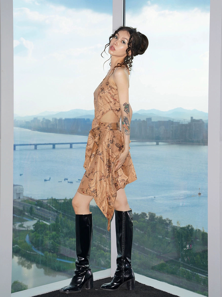 Vintage Halter Asymmetric Bodycon Dress