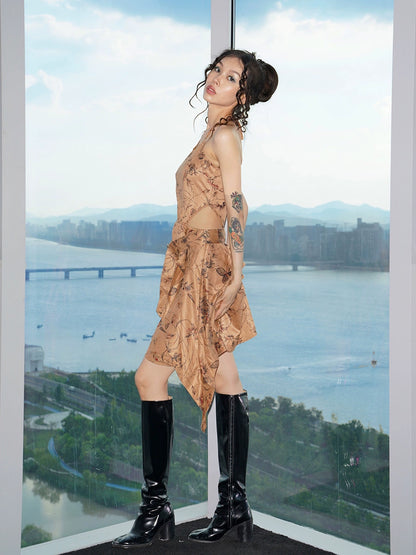 Vintage Halter Asymmetric Bodycon Dress