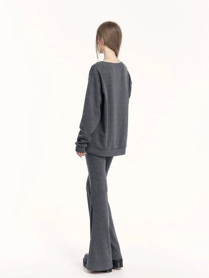 V-Neck Sweatshirt &amp; Flared Pants Set