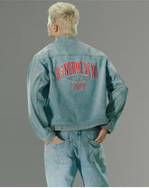 Text Embroidered Denim Jacket - CHINASQUAD