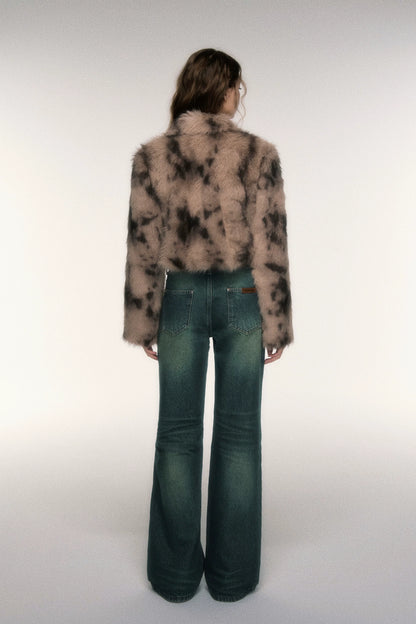 Sweet-Cool Leopard Faux Fur Cropped Jacket