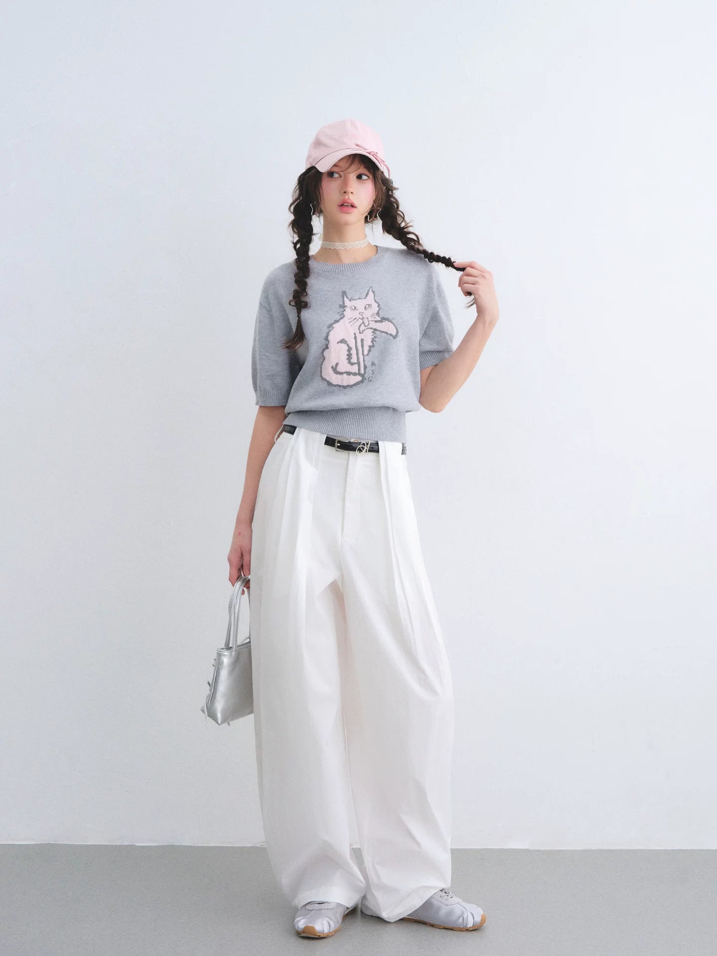Vintage Lace Trim Washed Cropped Straight-Leg Denim Jeans