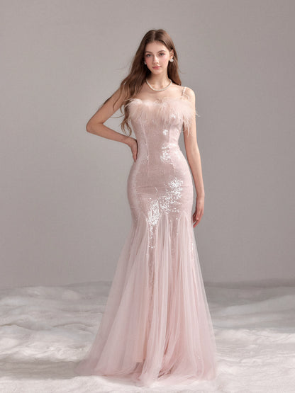 Starlit Pearl Sequin Mesh Mermaid Gown