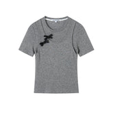 Gray & White Bowknot 2-in-1 Knitted T-shirt - CHINASQUAD