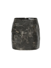 Black & Brown Distressed Wash Denim Mini Skirt - CHINASQUAD