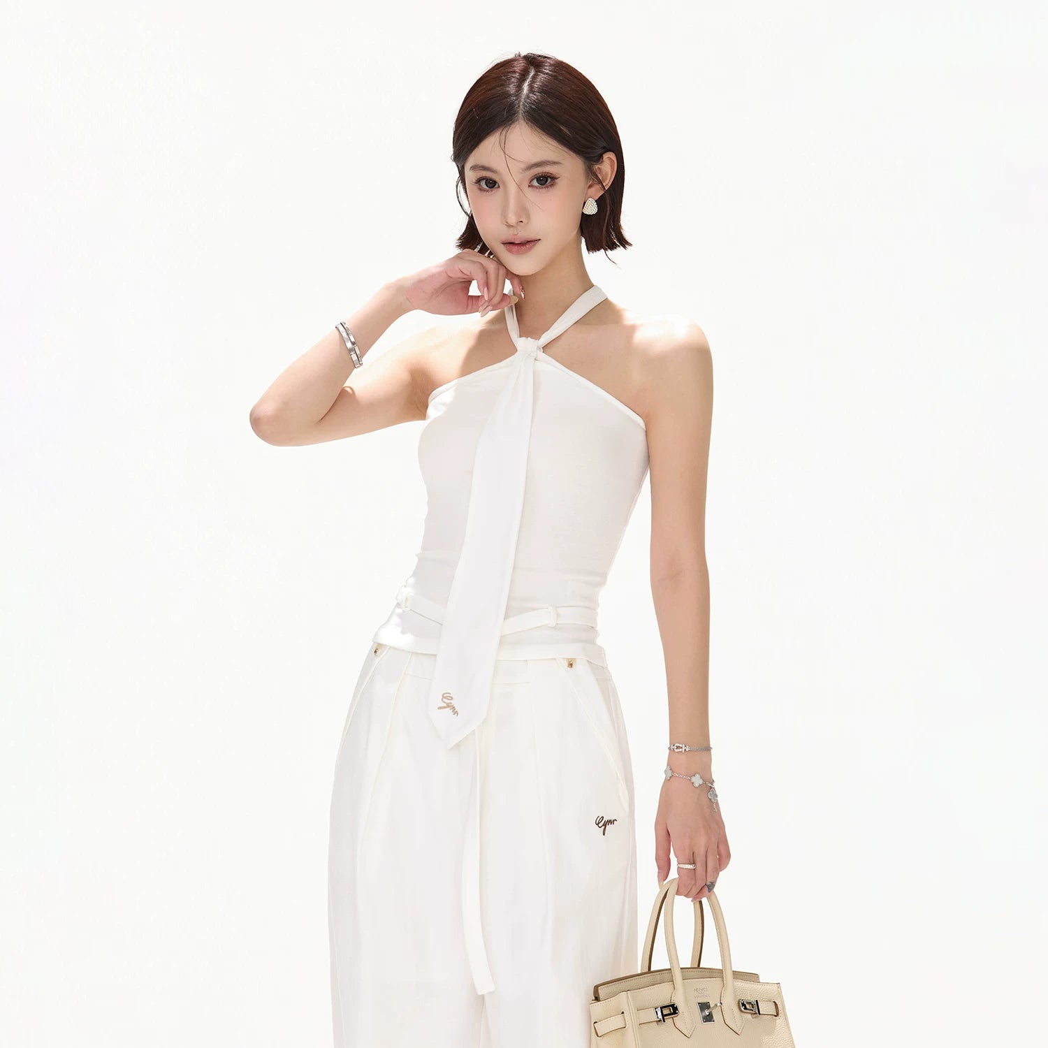 Minimalist Halter Tie Knit Bustier
