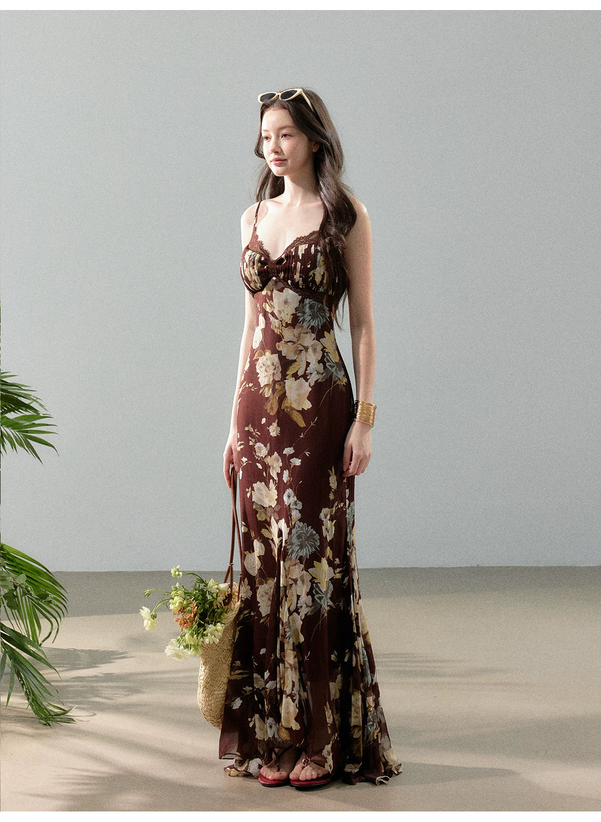 Dreamlike Summer Floral Chiffon Mermaid Slip Maxi Dress