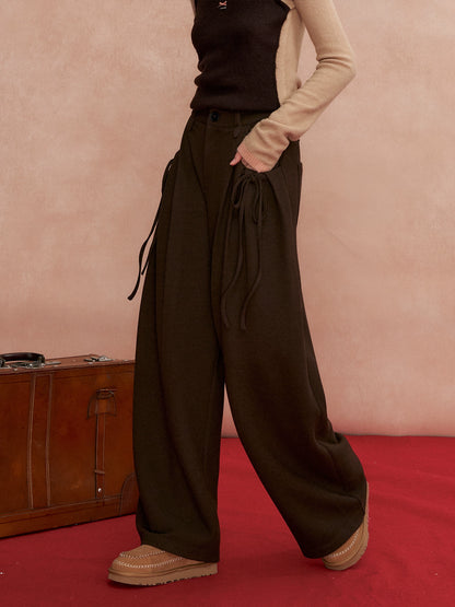 Pleated Bow Wool Blend Trousers