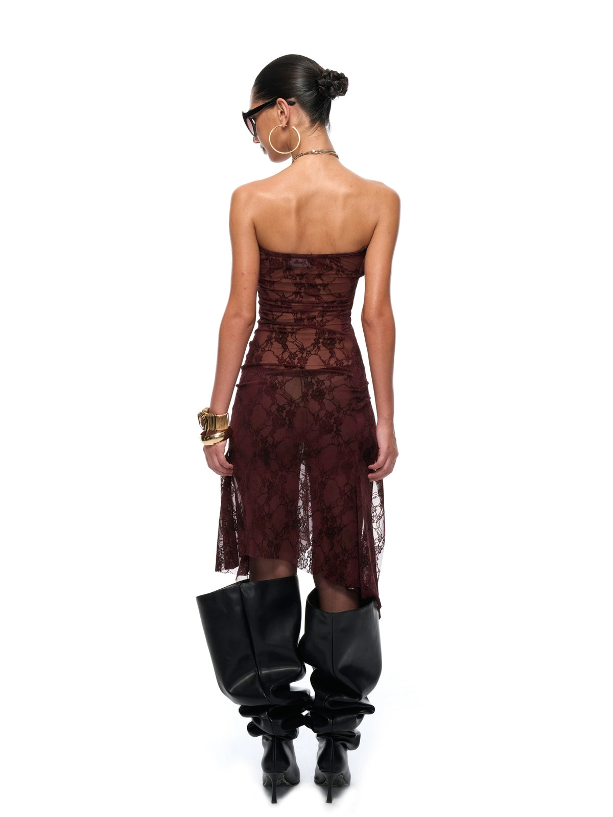 Red Semi-Sheer Floral Velvet Dress