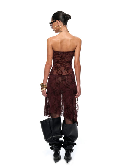 Red Semi-Sheer Floral Velvet Dress