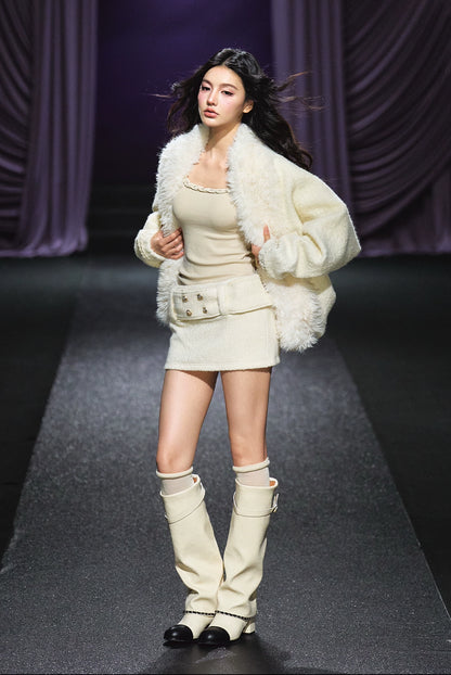 Faux Fur Trim Quilted Cotton Jacket