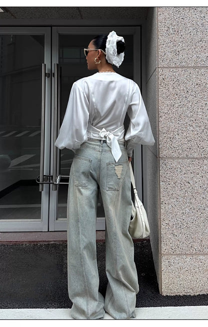 Washed Distressed Balloon-Fit Denim Jeans