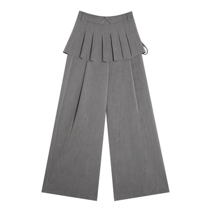 Pleated Overlay Wide-Leg Relaxed Trousers