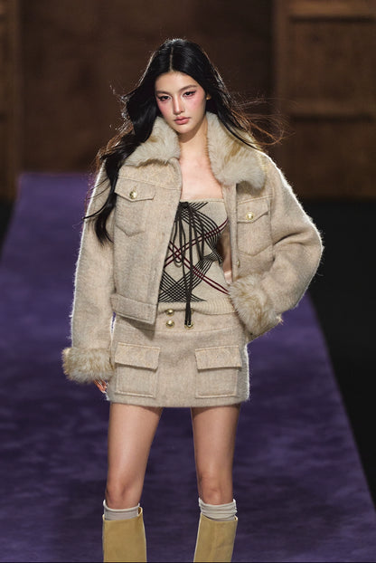 Wool-Blend Textured Check Jacket &amp; Skirt Set