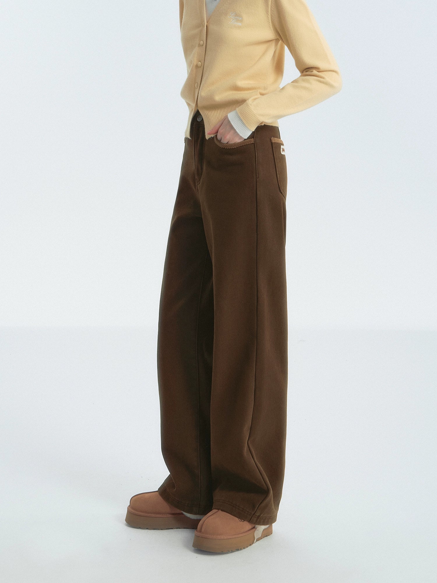 Corduroy Patch Fleece-Lined Casual Pants