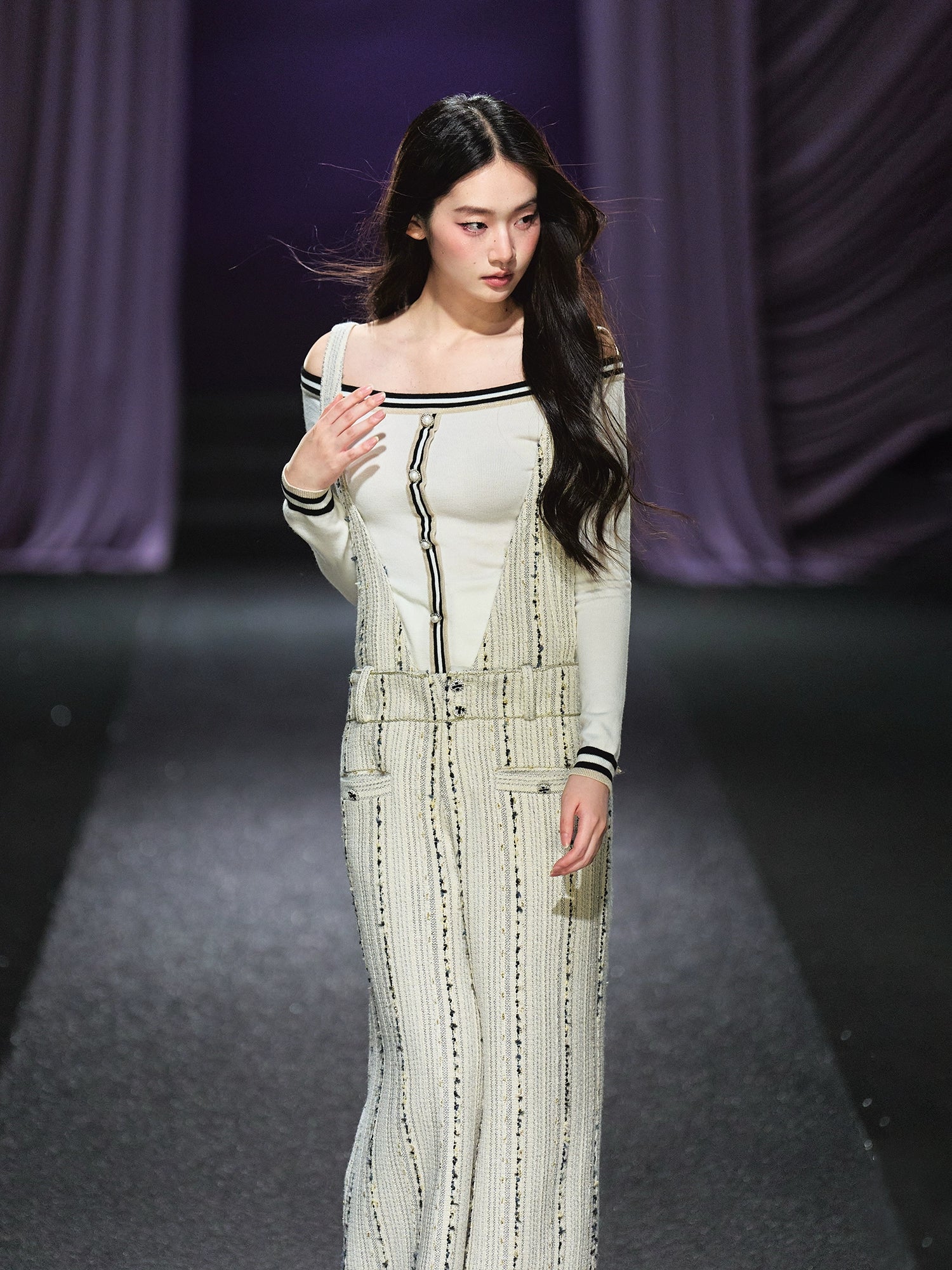 Tweed-Inspired V-Neck Wide-Leg Jumpsuit