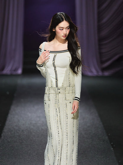 Tweed-Inspired V-Neck Wide-Leg Jumpsuit