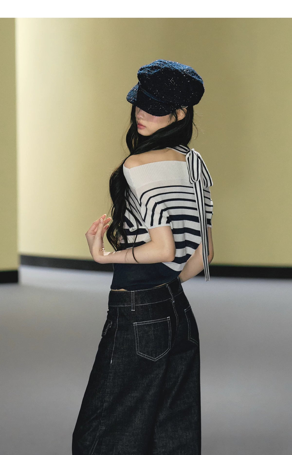 Nautical Stripe Off-Shoulder Halterneck Top