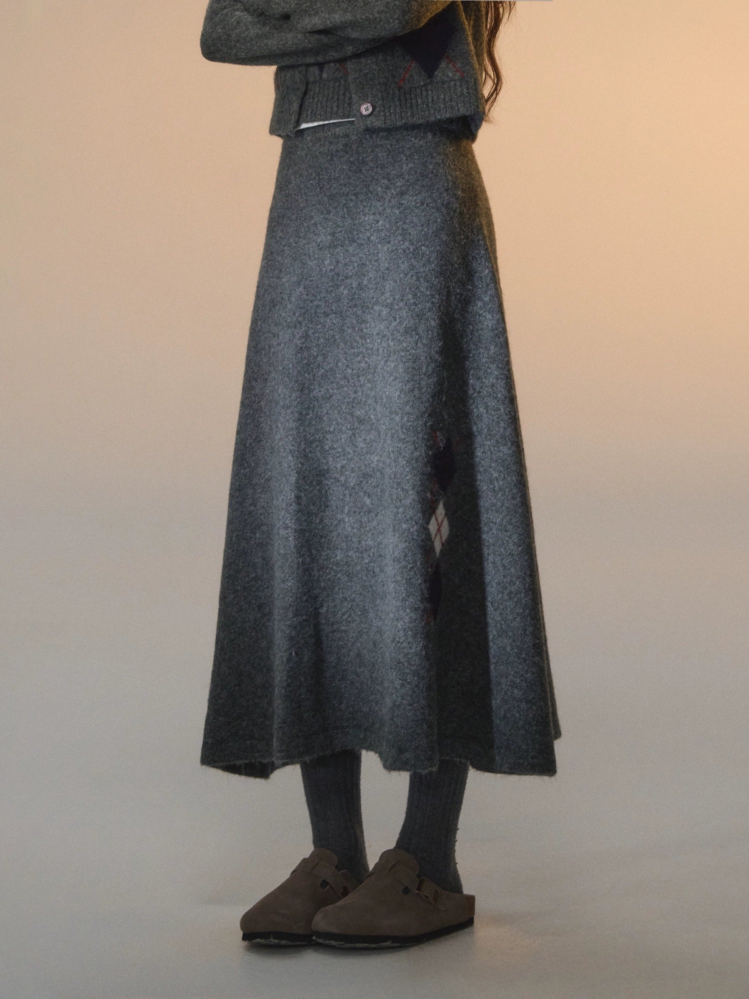 Floral Diamond Knit Vest / Cardigan / Skirt Set